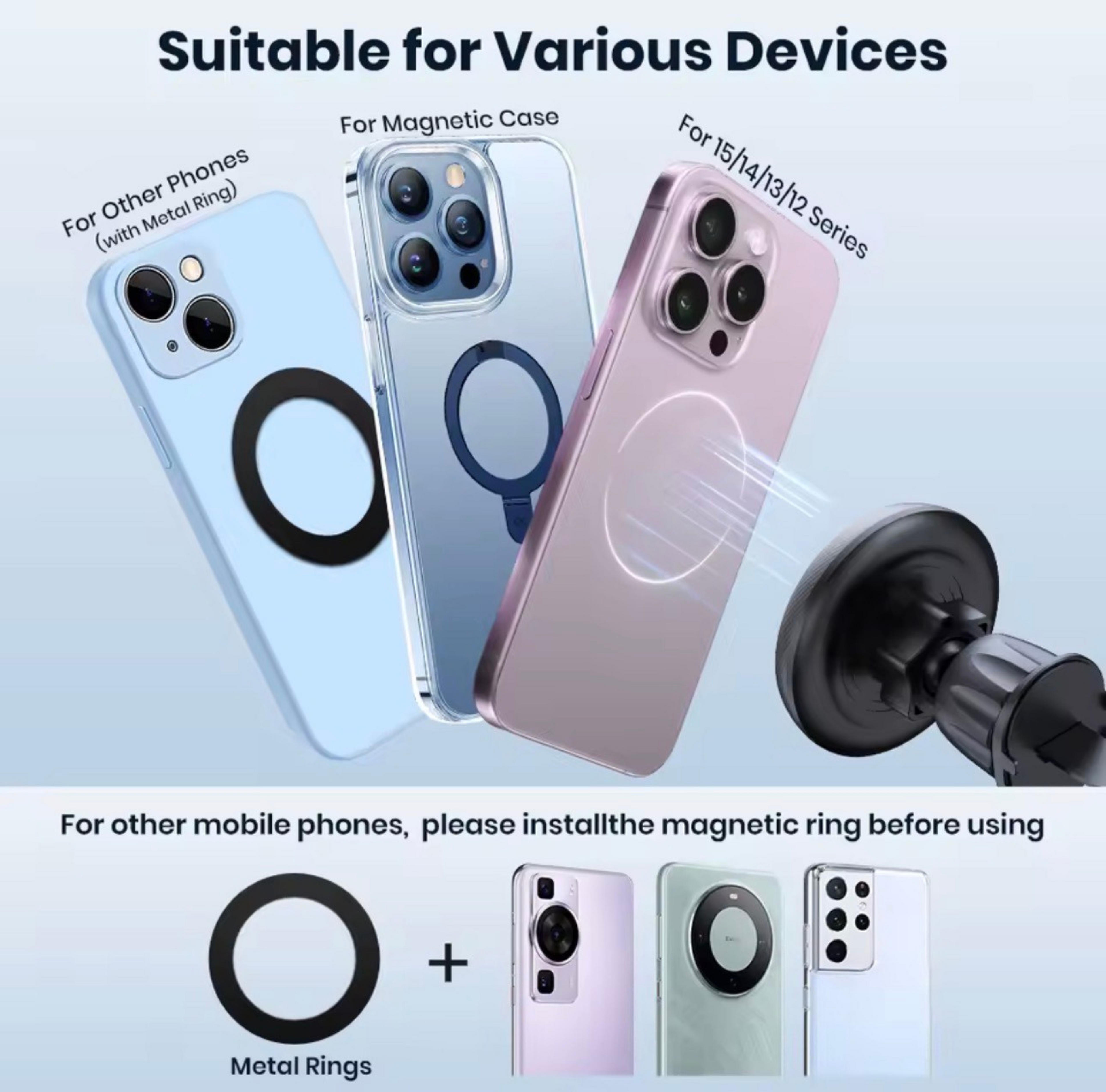 Support Téléphone Magnétique TOPK pour Voiture-Fixation Grill d'Aération